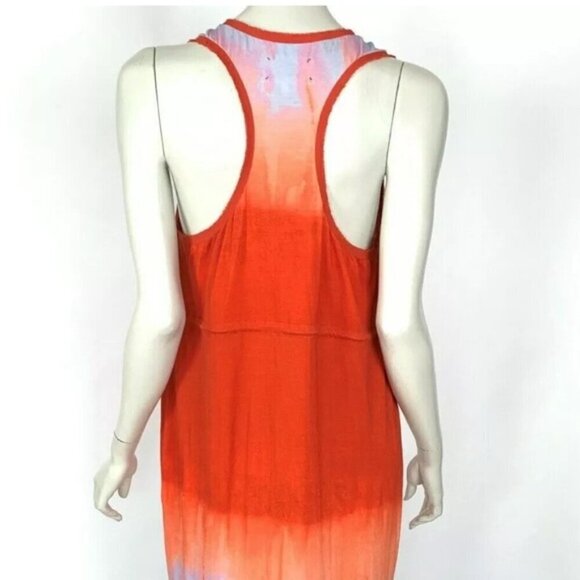 Nicole Miller Artelier Empire Maxi dress Orange Blue Racerback Stretch Women M - Picture 4 of 12
